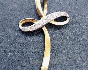Gold Over Sterling Silver Diamond Looping Cross Pendant | 925 RJ Designer Charm (1 Inch)