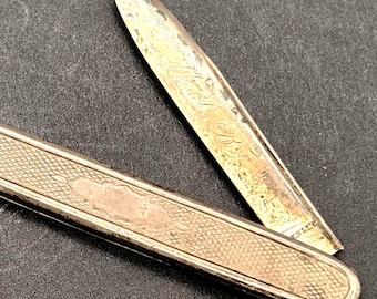 Sterling Silver Victorian Pocket Knife | Engraved 2-Blade Fruit Knife, M.D.B. Monogram | Antique Early 1900s EDC Gift