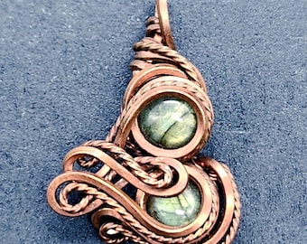 Copper Wire Wrap Pendant | Custom Labradorite Gemstone Jewelry | J. Gale Michigan Art | Elegant 1.125" Decoration
