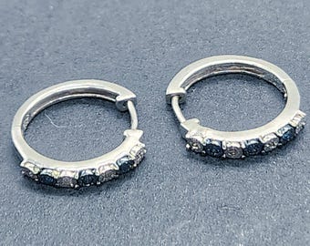 Sterling Silver Hoop Earrings | 1/2" Black & White Diamond Pattern (JWBR 925)