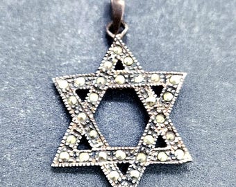 Vintage Sterling Silver Star of David Pendant | Marcasite Inlay, 1 Inch (925)
