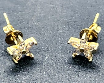 Sterling Silver Gold Plated Star Stud Earrings | Marquise CZ Celestial Jewelry (1/4 Inch)