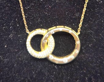 Vintage Gold Over Sterling Silver Interlocking Circle Pendant Necklace | 925 CI, Adjustable Chain