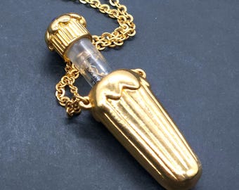 Avon Falcon Ever After Necklace | Gold-tone Perfume Bottle Pendant with Blue Stone | 30" Chain Jewelry Gift