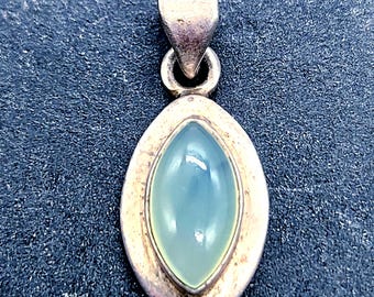 Vintage Marquise Cut Sterling Silver Prehnite Pendant | 925 Silver Gemstone Jewelry