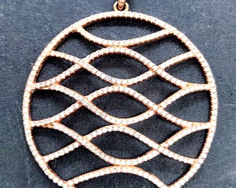 Vintage Rose Gold Sterling Silver Filigree Pendant | CZ Paved Circles (1.75 Inch)