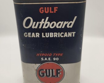 GULF Outboard Gear Lubricant 1 Qt Can | Vintage Advertising Gas & Oil | SAE 90 Hypoid Type | Full Unused Collectible