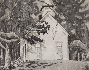 Louis Oscar Griffith Etching: "Church By the Road" Limited Edition Print