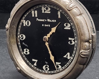 Phinney-Walker 8 Day Car Clock, 1920s Automobile Swiss New York Clock, As-is