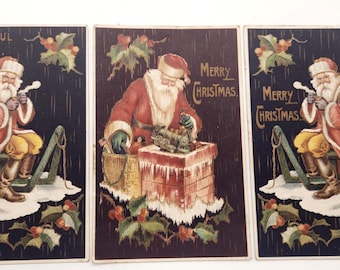 Antique Christmas Postcards Set | Santa Claus Divided Back | Vintage Lithographs 1907-1915 | Holiday Collectibles