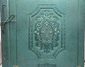 1930s Green Leather Scrapbook | Embossed Gilt Art Nouveau | 30 Sheet Vintage Photo Album