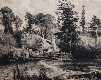1800s Print of Alfred Brunet-DeBaines Etching "The Cottage - The Louvre" After John Constable, Planche LXIII