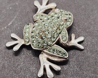 Sterling Silver Green Rhinestone Tree Frog Pendant | 1" Charm Signed 925 AU | Nature Lover Gift | Animal Jewelry
