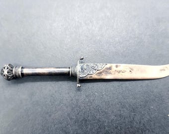 Sterling Silver Letter Opener | Vintage Jewish Filigree Dagger | Bezalel Style Israel 1940s | Jerusalem Hebrew Marked Antique Desk Accessory
