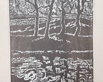 Sunset on the Smokey Woodcut Print by Anna Elizabeth Keener