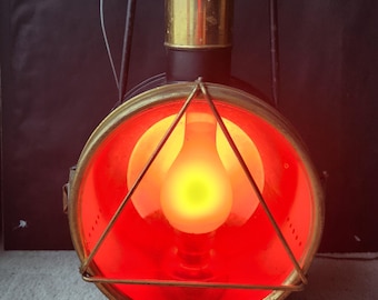 MCM Railroad Signal Lantern Lamp | Vintage Train Light Replica - Red Lens, Electric, Rotary Switch