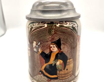 Antique German Pewter Lidded Beer Stein | Villeroy & Bach Mettlach | Bavaria Munich Child 1800s Mettlach 1526