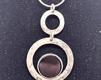 Art Deco Onyx Pendant Necklace | Vintage Sterling Silver | 16 Inch Snake Chain Jewelry for Women