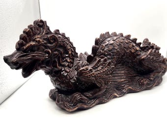 Vintage Plaster Dragon Statue | Chinese Style | Serpent Design, 14.5" long, 5" tall, Unique Home Decor