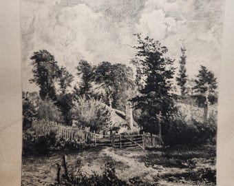 1800s Print of Alfred Brunet-DeBaines Etching "The Cottage - The Louvre" After John Constable, Planche LXIII