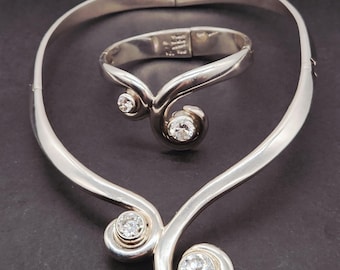 Taxco 950 Silver CZ Necklace & Bracelet Set | Alicia De La Paz Heavy Round Crystal Jewelry | Statement Gift for Her