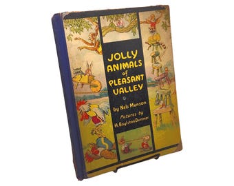Jolly Animals of Pleasant Valley Book | Vintage Illustrated Children's Story | 1938 McLoughlin Bros | Kids Literature