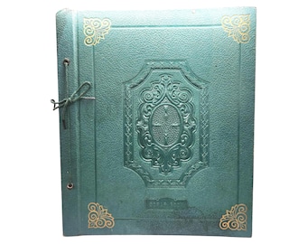 1930s Green Leather Scrapbook | Embossed Gilt Art Nouveau | 30 Sheet Vintage Photo Album