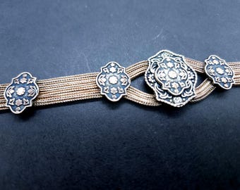 Sterling Silver Byzantine Bracelet | Ottoman Multi-strand Chain | Floral Engraved Accents, 7 Inch | Italian Designer