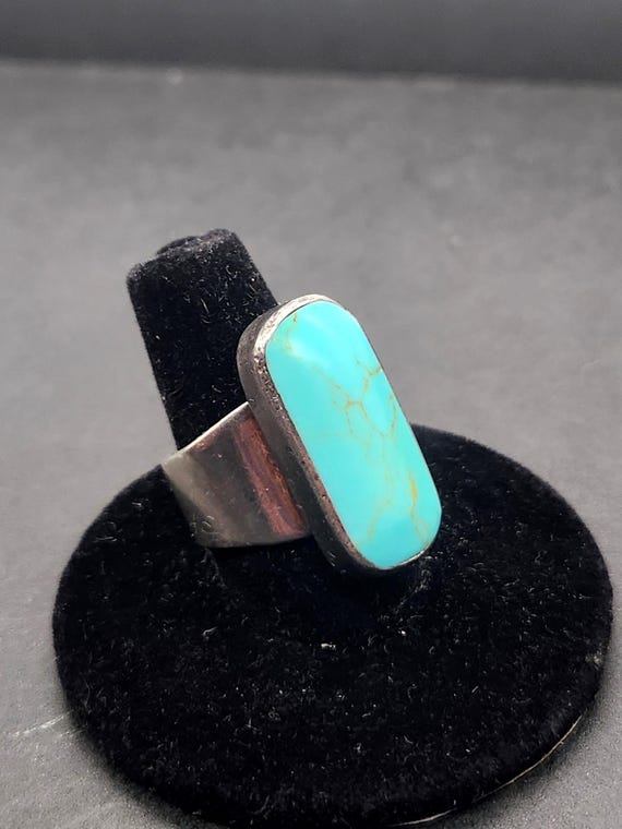 Vintage Turquoise Cabochon Ring | 925 Mexico Sterling Silver, Size 6.5