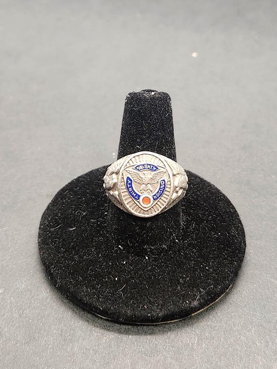 WWI WWII 37th Infantry Ohio Buckeye Division Ring | Sterling Silver Enamel Eagle | Military Collectible Size 6