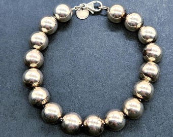 Tiffany & Co Ball Bracelet | 925 Sterling Silver Bead Bracelet 10mm | 7 Inch Polished Silver Bead Wristlet | Authentic Tiffany Jewelry Gift