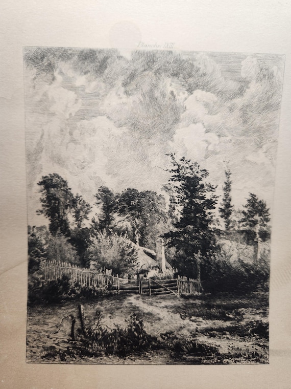 1800s Print of Alfred Brunet-DeBaines Etching "The Cottage - The Louvre" After John Constable, Planche LXIII