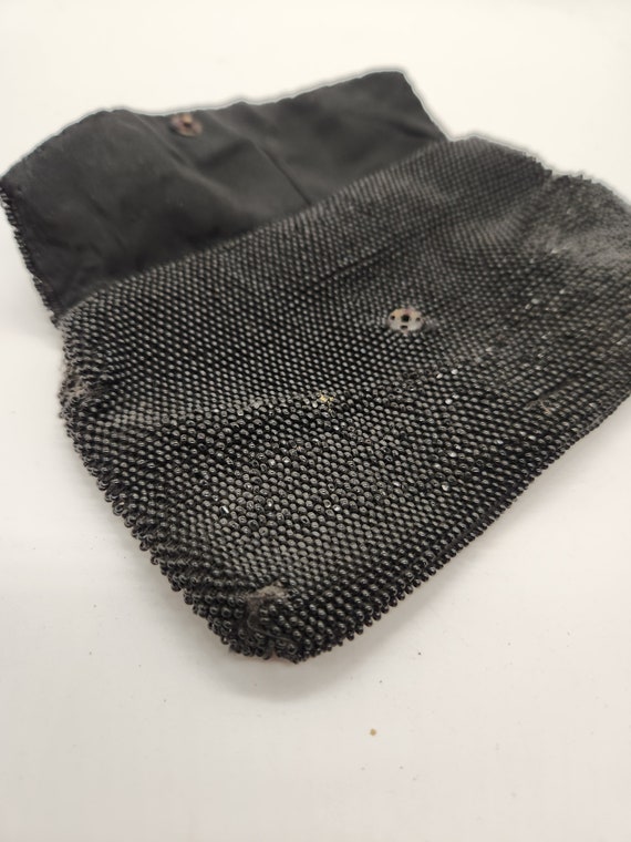 Vintage Black Beaded Evening Bag - Flapper Purse with Metal Clasp