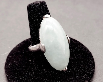 Vintage GSJ Sterling Silver Ring | Size 8 Milky Green Jade Cabochon | Marked 925 Large Stone Jewelry Gift