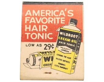 Rare 1950s Wildroot Cream Oil Matchbook | Vintage Hair Tonic Advertisement | Collectible Memorabilia