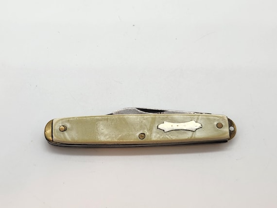 Vintage Imperial Kent Mother of Pearl Handled 2 Blade Folding Pocket Knife, Engraveable