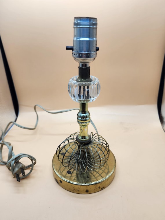 Mid-Century Modern Atomic Spiral Lamp: Crystal & Brass Vanity Light