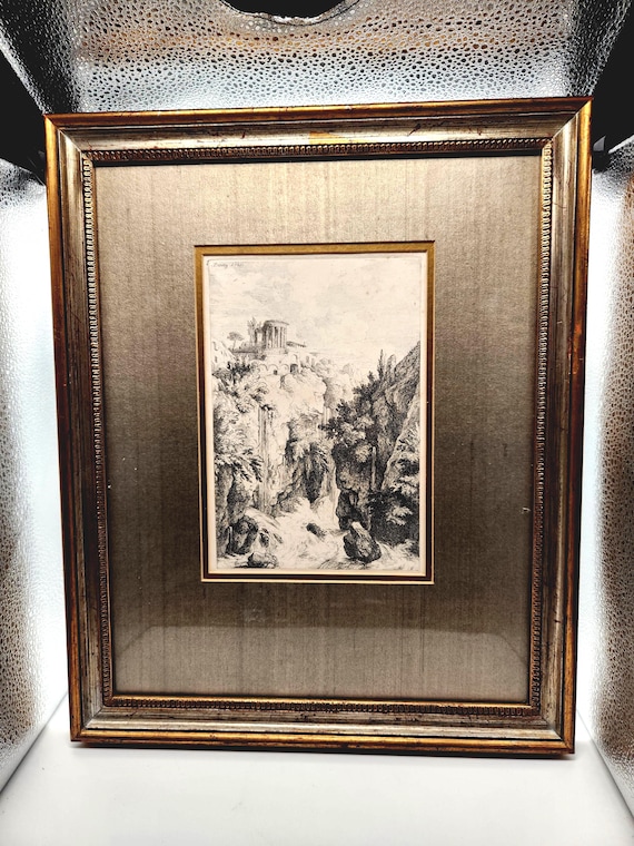 Dietricy 1745 Framed Etching | Temple of Sibyl Tivoli | 18th Century Art Print | Christian Wilhelm Ernst Dietrich Original Art
