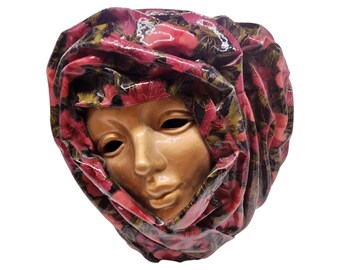 Venetian Mask Bud Vase: Lacquered Fabric & Gold Accent