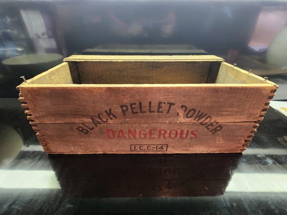 Antique DuPont Black Pellet Powder Wooden Crate, Vintage Ammo Box
