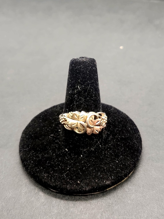 Black Hills Gold Ring | 12K Multi-Tone Grape Leaf Dainty Sterling Silver Band | Size 7.5 Nature Inspired Jewelry Gift