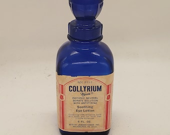 Antique Wyeth Collyrium Bottle, Soothing Eye Lotion, Cobalt Blue Bottle With Eye Wash Cap, No Chips or cracks, Vintage Optometry