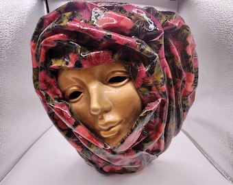 Venetian Mask Bud Vase: Lacquered Fabric & Gold Accent