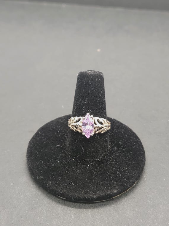 Pink Moissanite Ring | Sterling Silver Marquise Cut Leaf Filigree Ring | Size 6 Engagement Promise Ring | Marked SS