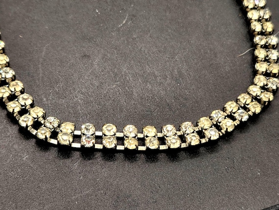 1940s Vintage Czech Double Row Rhinestone 14" Choker Necklace Silvertone
