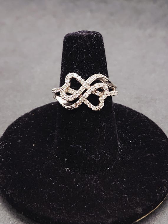 Knotted Hearts Diamond Ring | Sterling Silver 1/8 CTW | ZEI 925 Designer | Love Knot Jewelry | Size 4