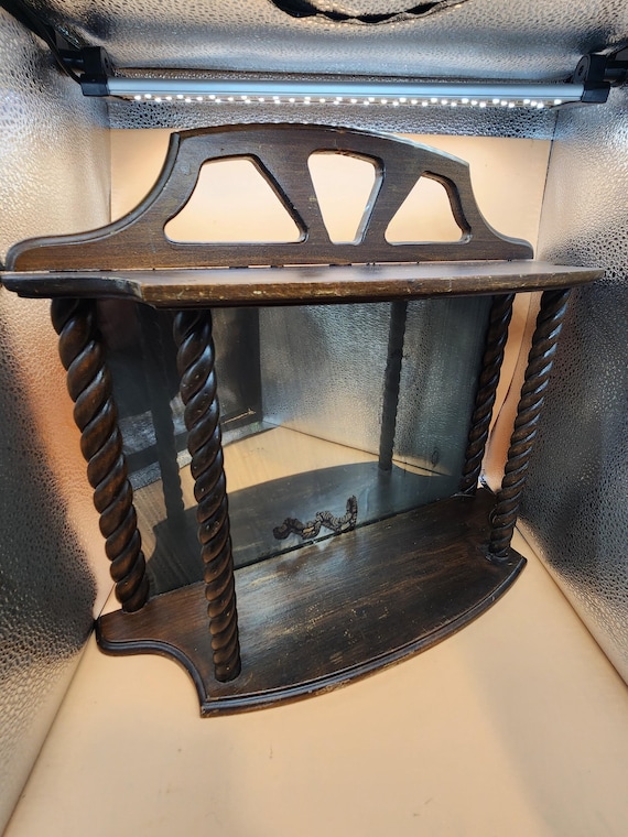 Antique Mirrored Display Shelf: Early 1900s Arts and Crafts