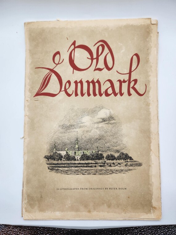 Collection of 10 Peter Holm Lithographs from Originals Etchings of Old Denmark in Folio, Danish Artist Lithographs by L. Levison Junior
