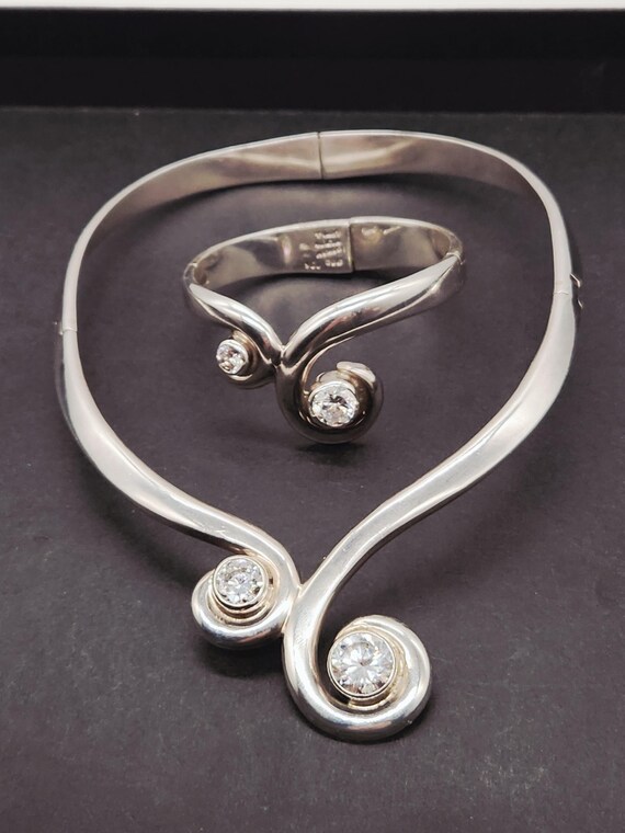Taxco 950 Silver CZ Necklace & Bracelet Set | Alicia De La Paz Heavy Round Crystal Jewelry | Statement Gift for Her