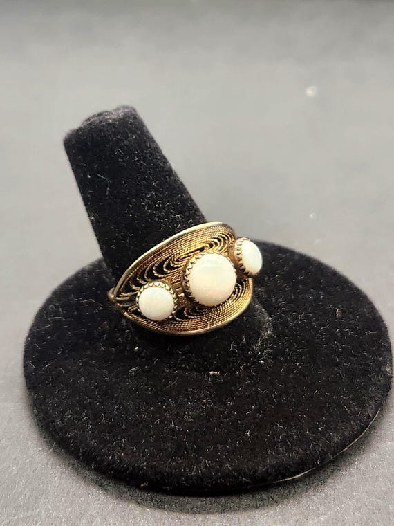 Vintage Opal Ring | Gold over Sterling Silver Filigree, Size 8